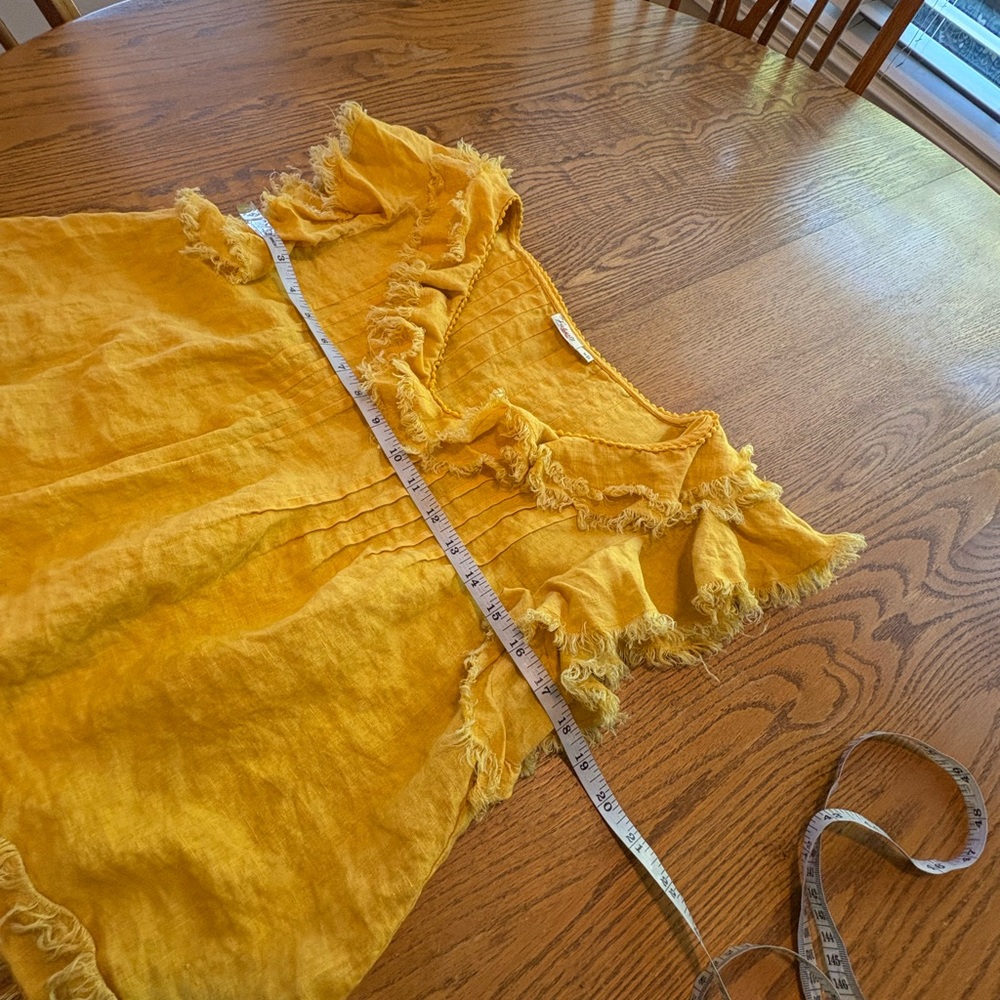 FAHERTY Yosepha Linen Fringe top in Marigold Yellow ruffled 3212 - Picture 6 of 9